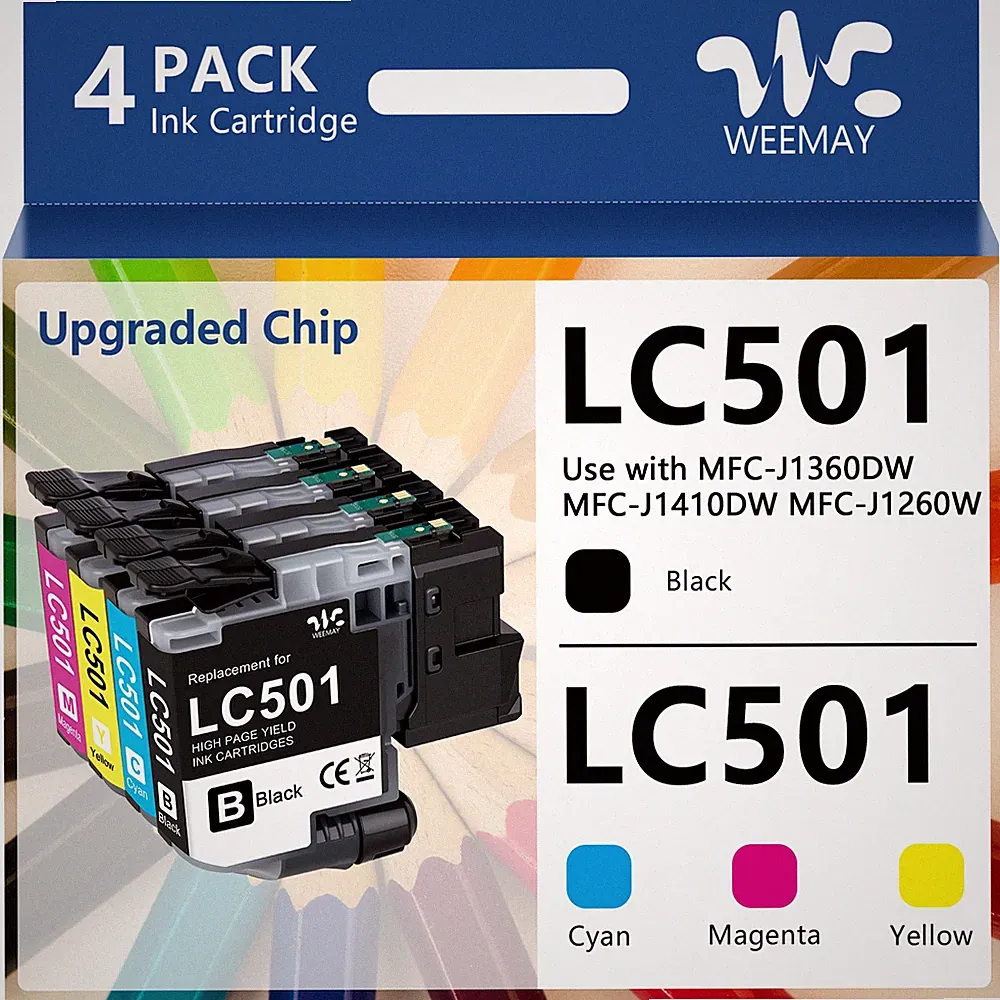 4-PK LC501 Ink Cartridges Compatible For Brother MFc-J1360DW J1260W J1410DW