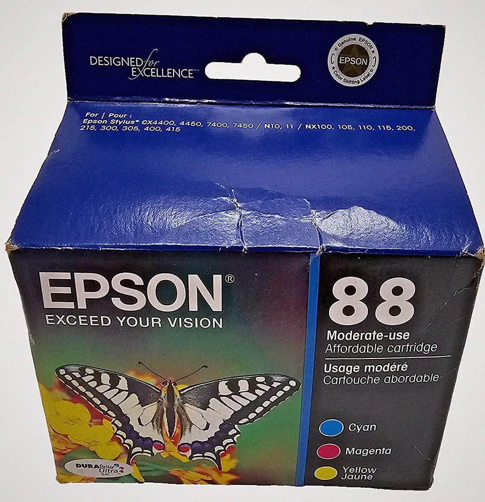 Genuine Epson 88 Printer Ink 3 Pack Yellow Cyan Magenta Black Expired 09/2015